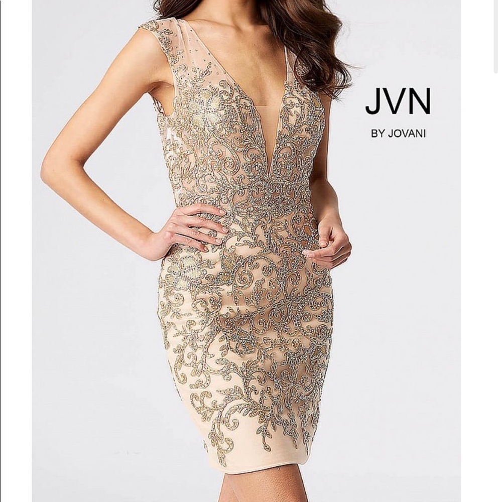 JVN by Jovani Cocktail Dress (Gold and Nude)